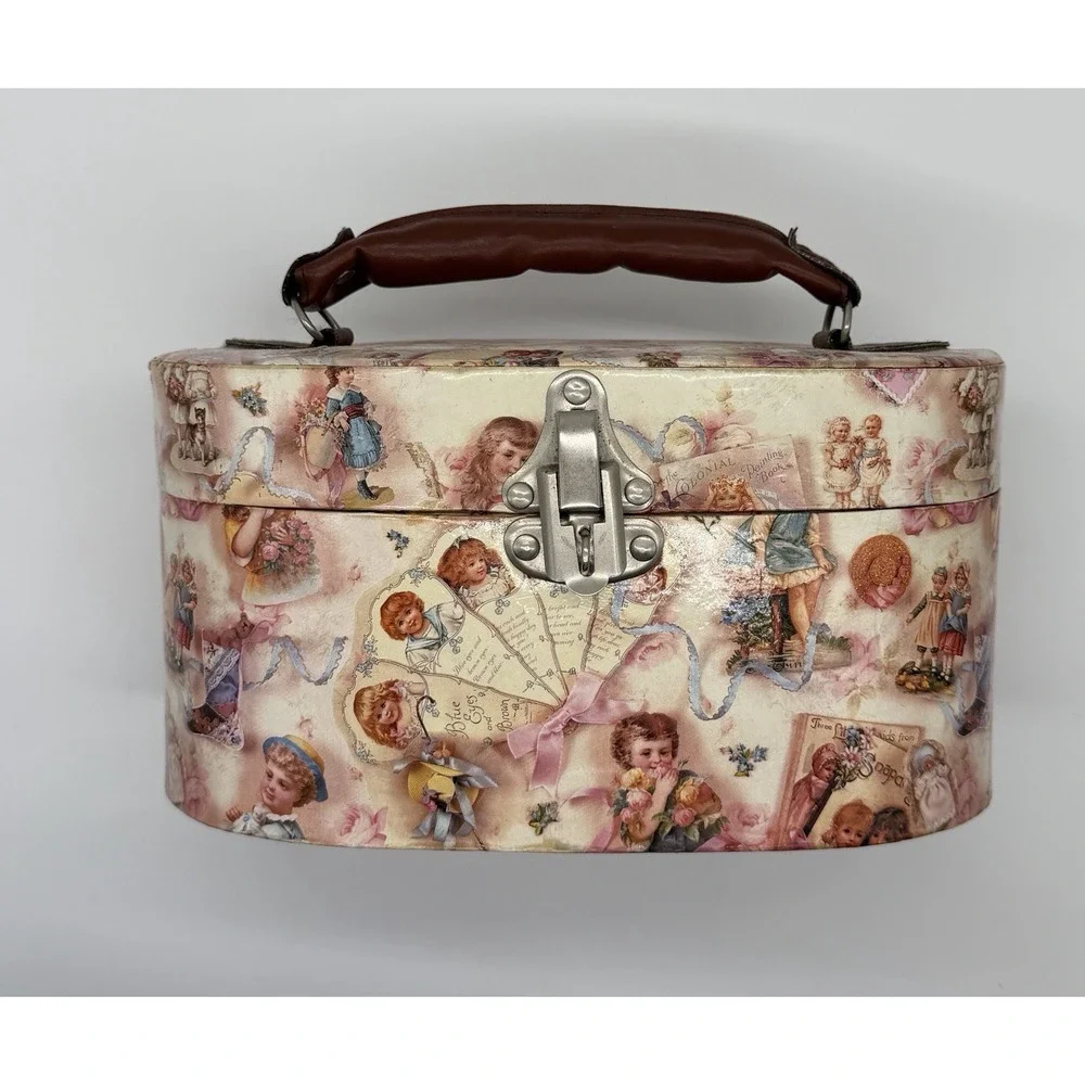 Vintage Decoupage Sewing Box Victorian Children Illustrations Craft Storage Case